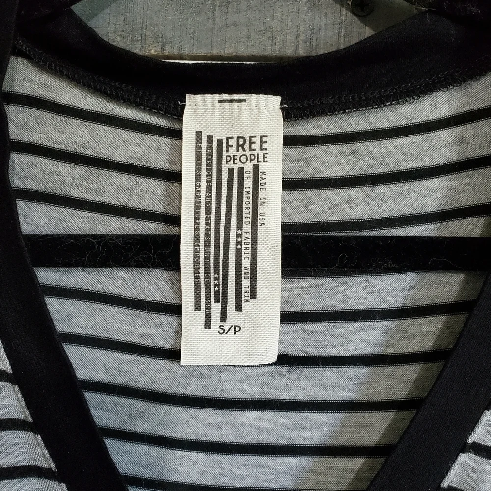 Free People Grey Black Striped Me Oh My V Neck Short Sleeves Bodysuit Size Small